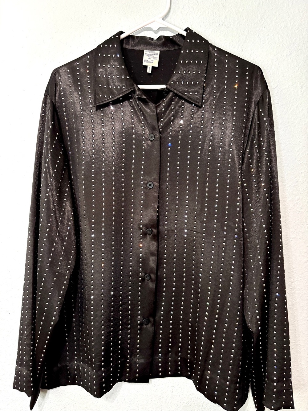 Baum und Pferdgarten Vintage Black Satin Rhinestone Stripe Button Up Blouse 8